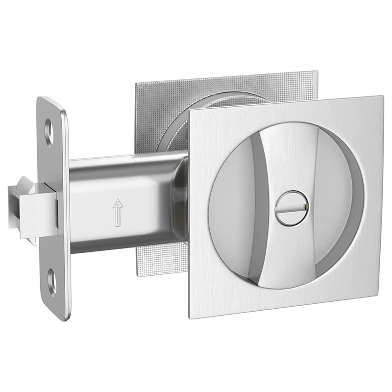 Pocket Door Lock For Bed/Bath, Contemporary Privacy Square Pocket Door Hardware, Flush Pocket Door Latch
