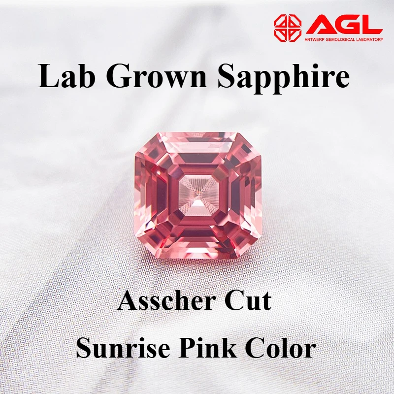 

Asscher Cut Lab Grown Sapphire Sunrise Pink Color Fashionable Loose Gemstone for Jewelry Making Selectable AGL Certificate
