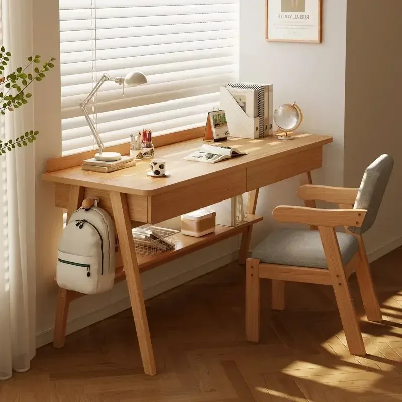 Simple Desk Household Student Solid Wood Legs Simple Desk Study Computer Table Chair Desktop Bedroom Writing Table