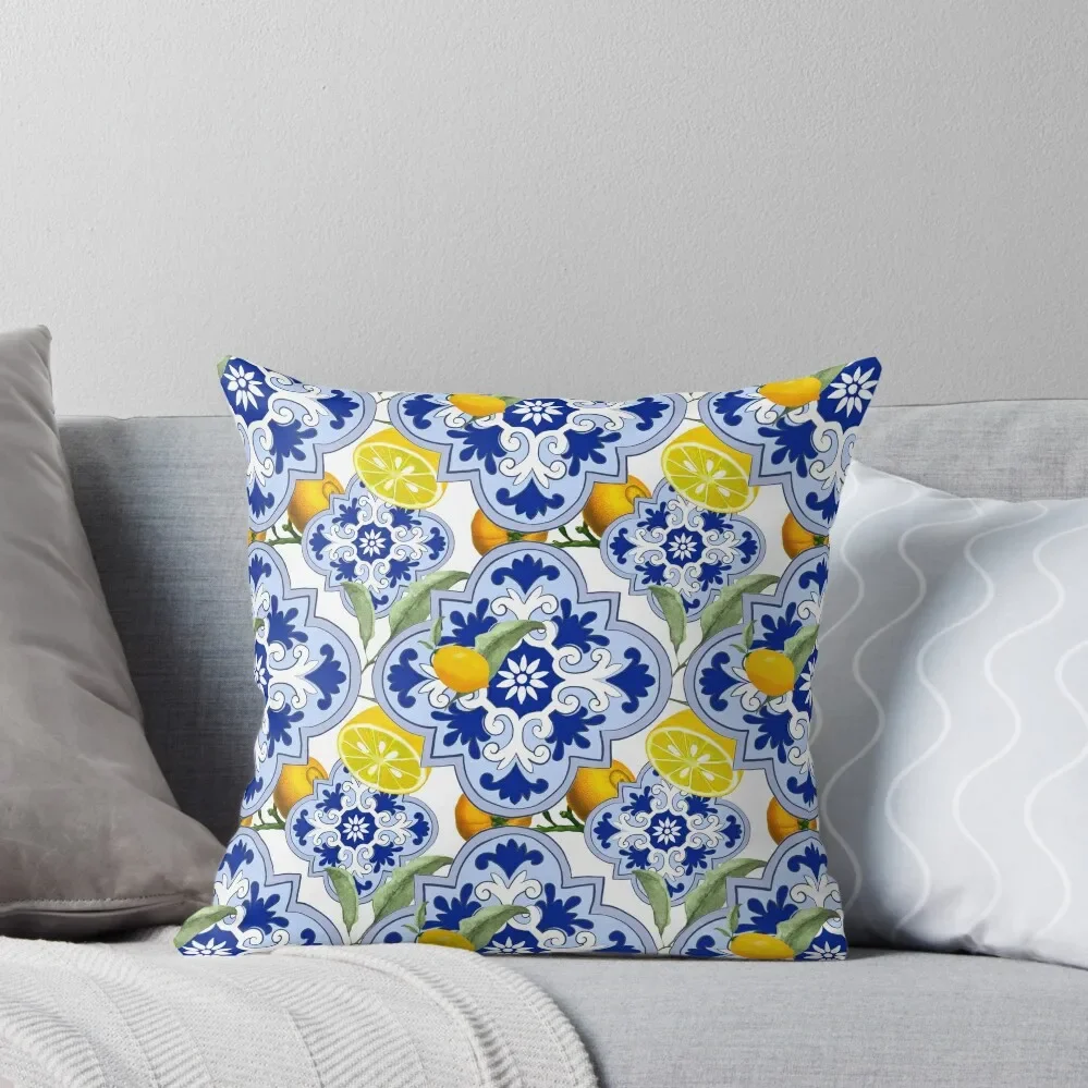 

Summer,citrus,lemon fruit mosaic,Sicilian style,tiles, pattern Throw Pillow Anime Decorative Cushions For Luxury Sofa Pillow