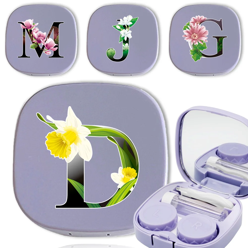 Portable Contact Lens Case With Tweezers Suction Stick Solution Bottle Travel Contact Lenses Storage Box Flower Color Pattern