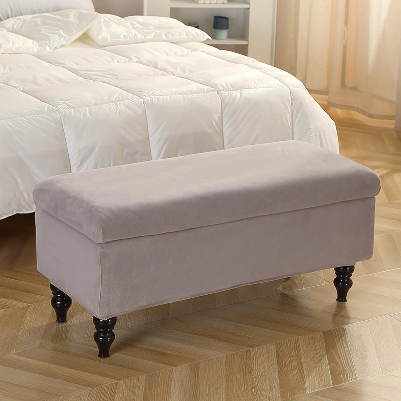 Solid Color Storage Stool Cover Elastic Velvet Bedside Ottoman Footrest Cover Rectangle Piano Seat Slipcover Furniture Protector