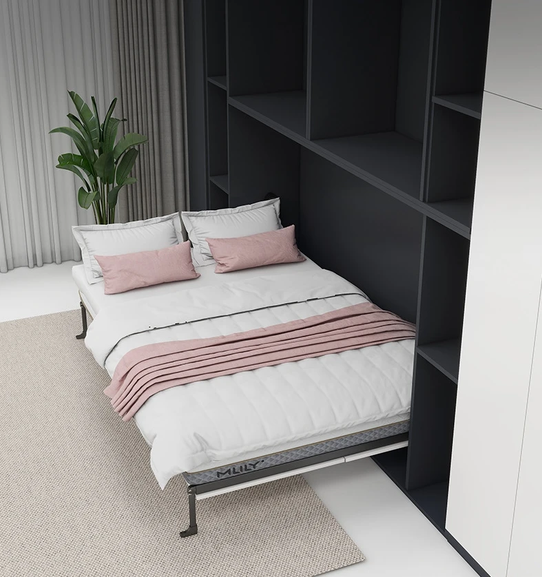 إطار سرير معدني ذكي لغرفة النوم والمكتب بحجم كوين مع آلية مخفية وسرير حائط قابل للطي من ميرفي المخفي #5