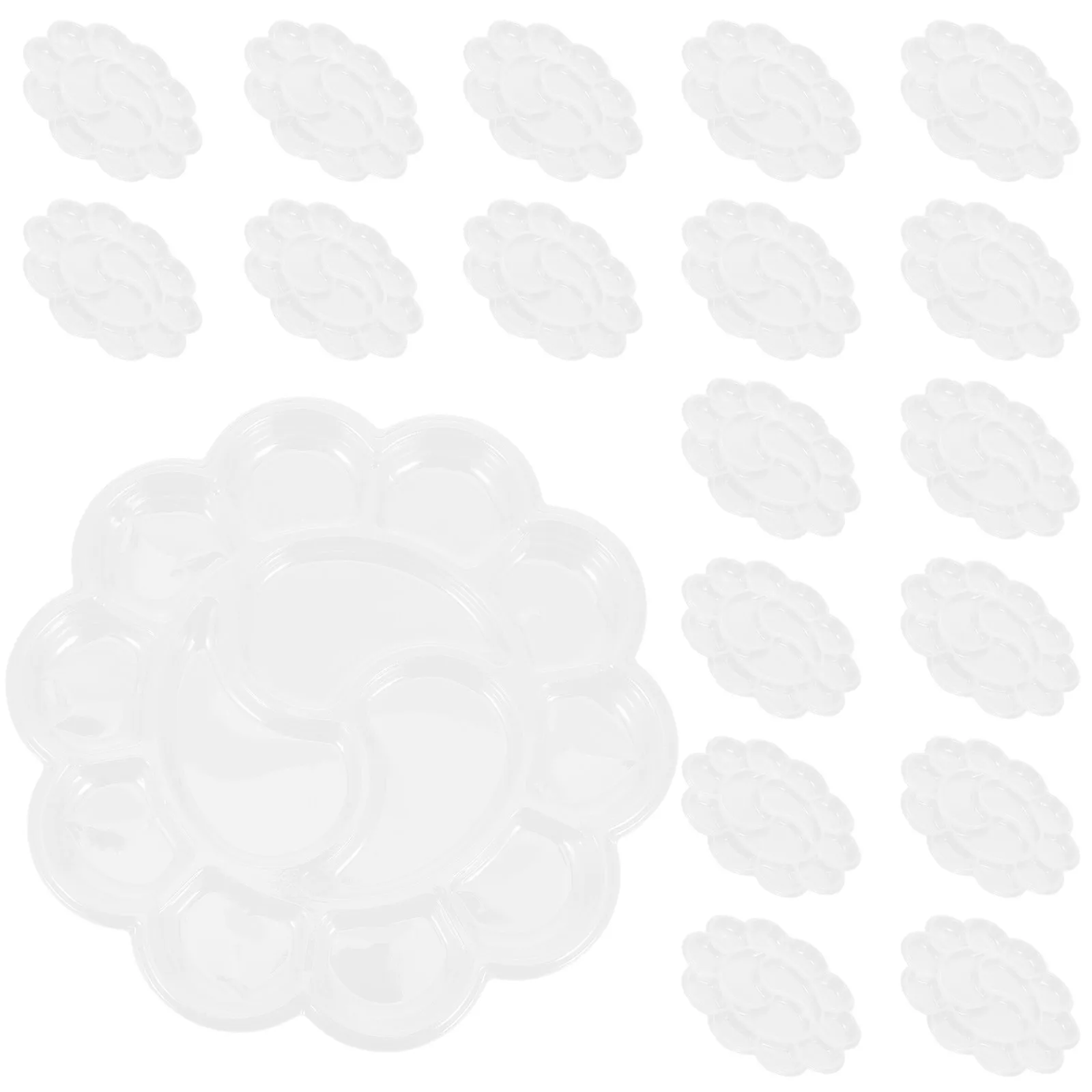 

50 шт. пластиковых палитр для красок, прозрачные, прочные, в форме цветка, для смешивания акварели и гуаши, легко моются, одноразовые