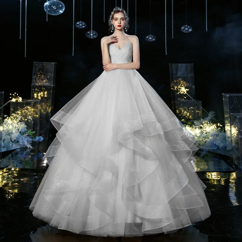 New Bridal Style with Chest Strap V-neck Wedding Dress Mori Dream Super Fairy Ground Light Wedding Dress Elegant Princess Dress