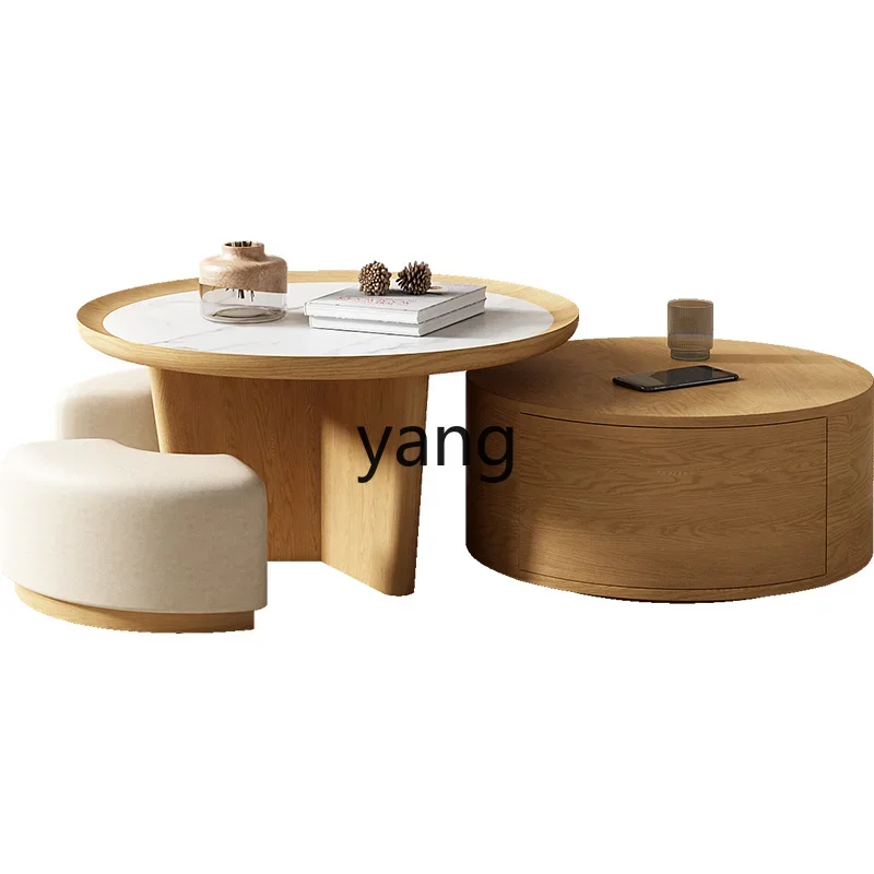 

CX log wind coffee table living room household solid wood simple modern rock slab round tea table