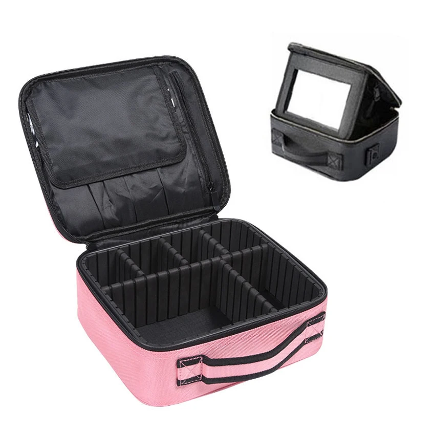 Travel Makeup Case,Professional Cosmetic Makeup Bag Organizer Makeup Boxes with Compartments with Mirror