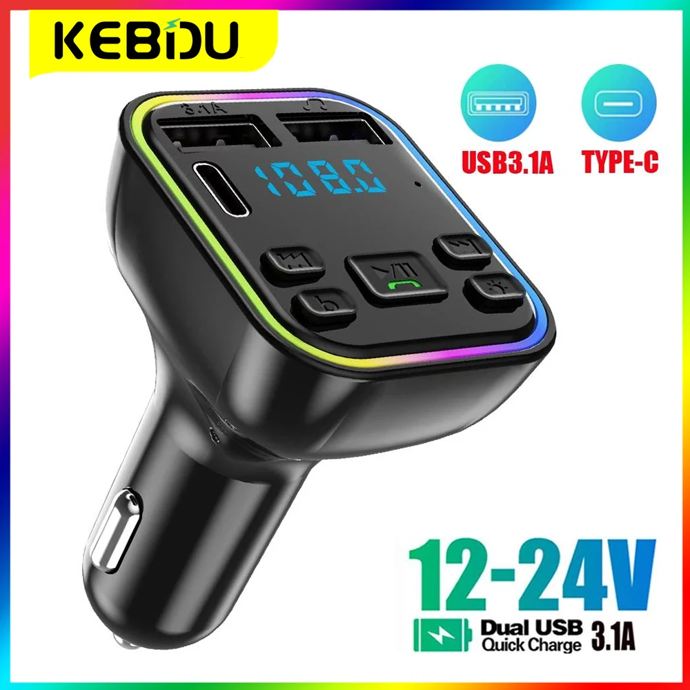 Auto Bluetooth 5,0 fm Sender pd Typ-C Dual USB 2.0a Schnell ladegerät 7 Farben Umgebungs licht Auto MP3-Player Freisprech-Kit