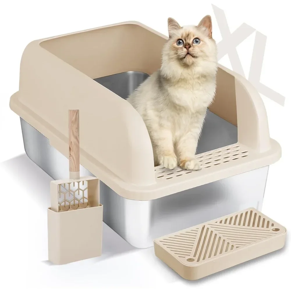 

Extra Large Stainless Steel Cat Litter Box with High Wall Enclosed XL Cat Litter Box for Big & Multiple Cat Bedpans