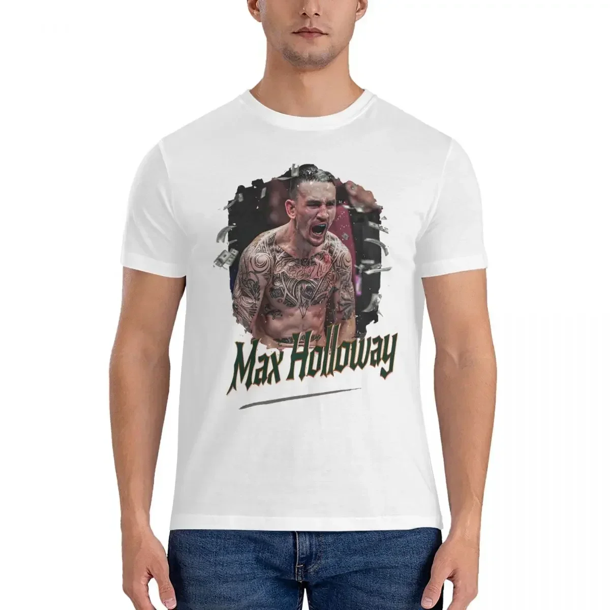 Max Holloway Long T Shirt Men's Cotton Vintage T-Shirt Crew Neck Holloway Tees Short Sleeve Clothes Graphic heavyweight fashion