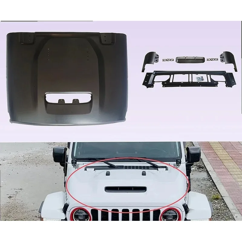 Heavy Duty Universal Steel Black Hood Bonnet with 392 Design for JL JT 2018+ Exterior Parts