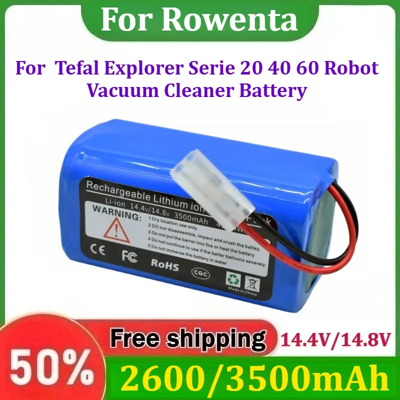 for Rowenta Tefal Explorer Serie 20 40 60 Robot Vacuum Cleaner Battery 14.4V/14.8V 2600/3500mAh Li-ion Battery