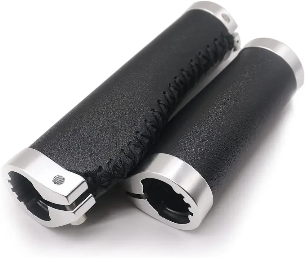 Bike Handle Grips 135/95mm Long/Short Grips Non-Slip PVC Microfiber Leather Ergonomic Hand-Sewn Casual Retro Double Lock-on Grip