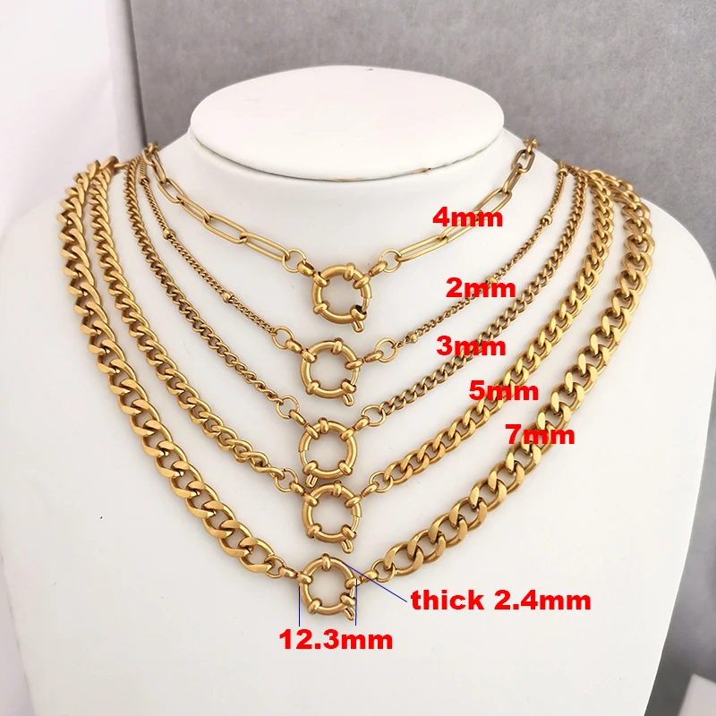 QMHJE Anchor Clasp Necklace Women Men Choker Stainless Steel Geometric Link Cuba Chain Basic DIY Gold Silver Color Buckle Punk