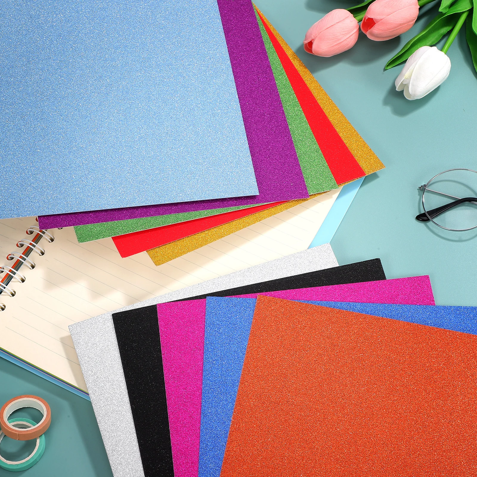 60 vellen glitterkarton gemengde kleur zware dikte universeel formaat glitterpapier voor ambachten plakboek gekleurd karton