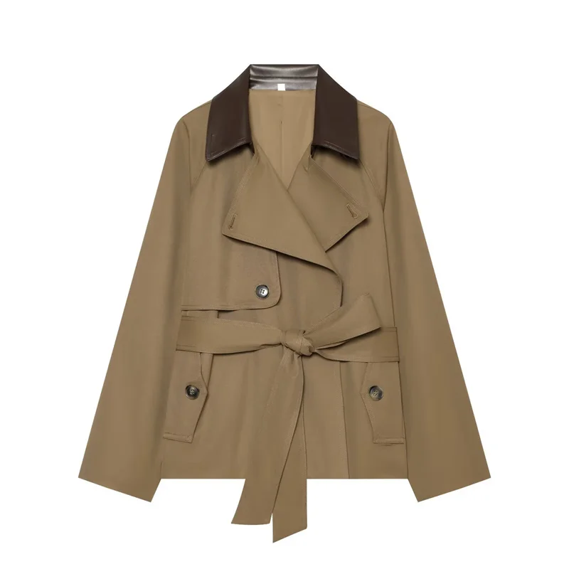 ZHIO  Women's Jacket 2026 Autumn New Camel Long-Sleeve British Style Lace-Up Decorative Color-Blocked Trench Coat Parka