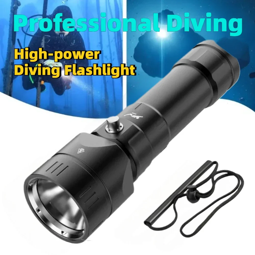 Professional Diving Flashlight Underwater Tactics Lamp Magnetic Control Switch Diving Headlight for Diver Submersible Snorkeling