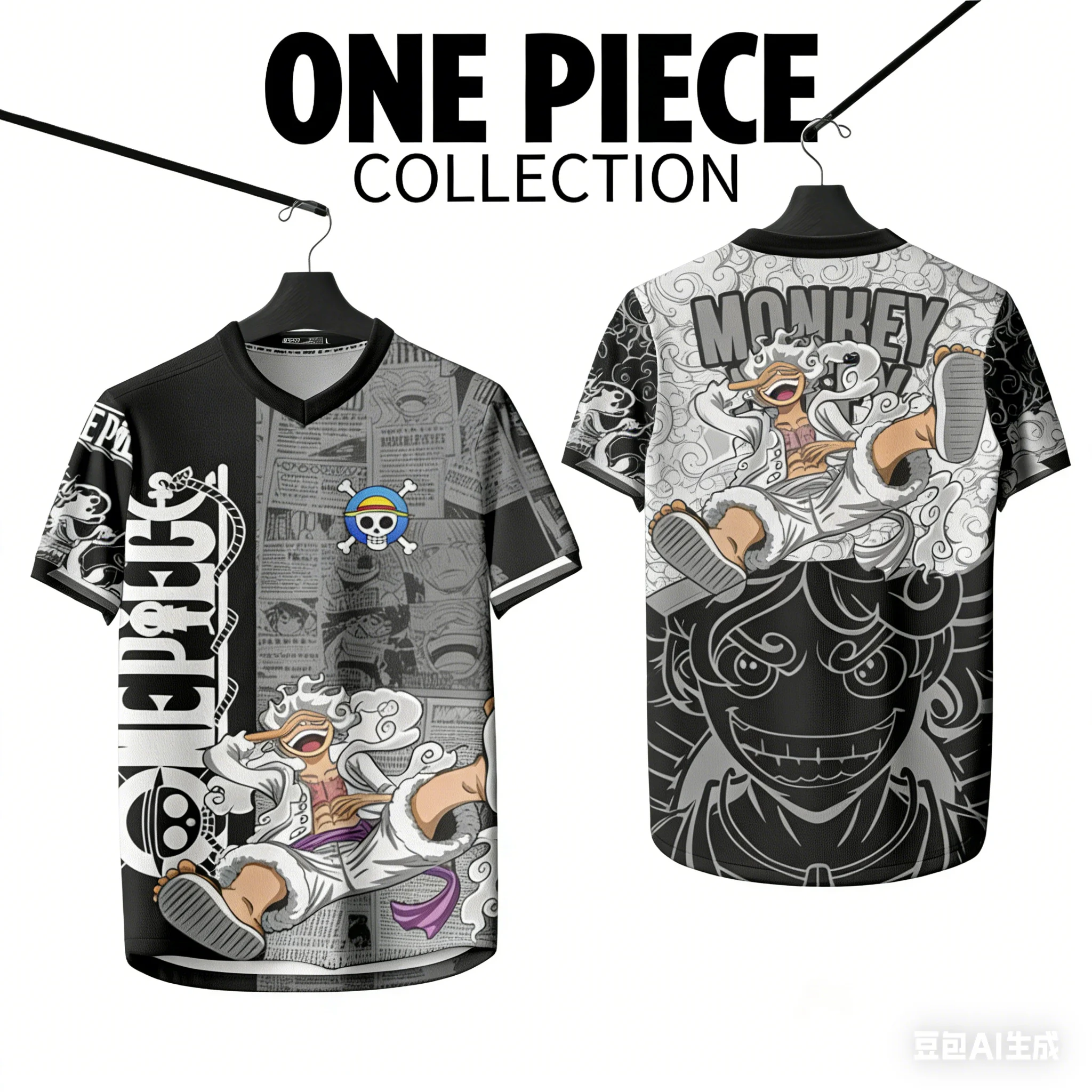 Modisches One Piece Anime Y2k Koreanischer Stil Kpop Baseball Hockey Unisex Tops Tees Vintage Retro Serie Anime Vollbedrucktes T-Shirt