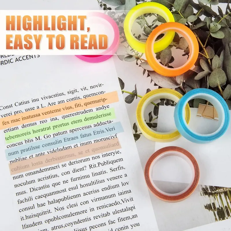 5 Rolls/10 Rolls Morandi Highlighter Reading Sticky Tape, Fluorescent Highlighter Index Tape, File Folder Index Notes