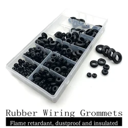 Black single-sided blind plate rubber wiring ring hole plug wire and cable protective gasket 45/125/170/295 piece set