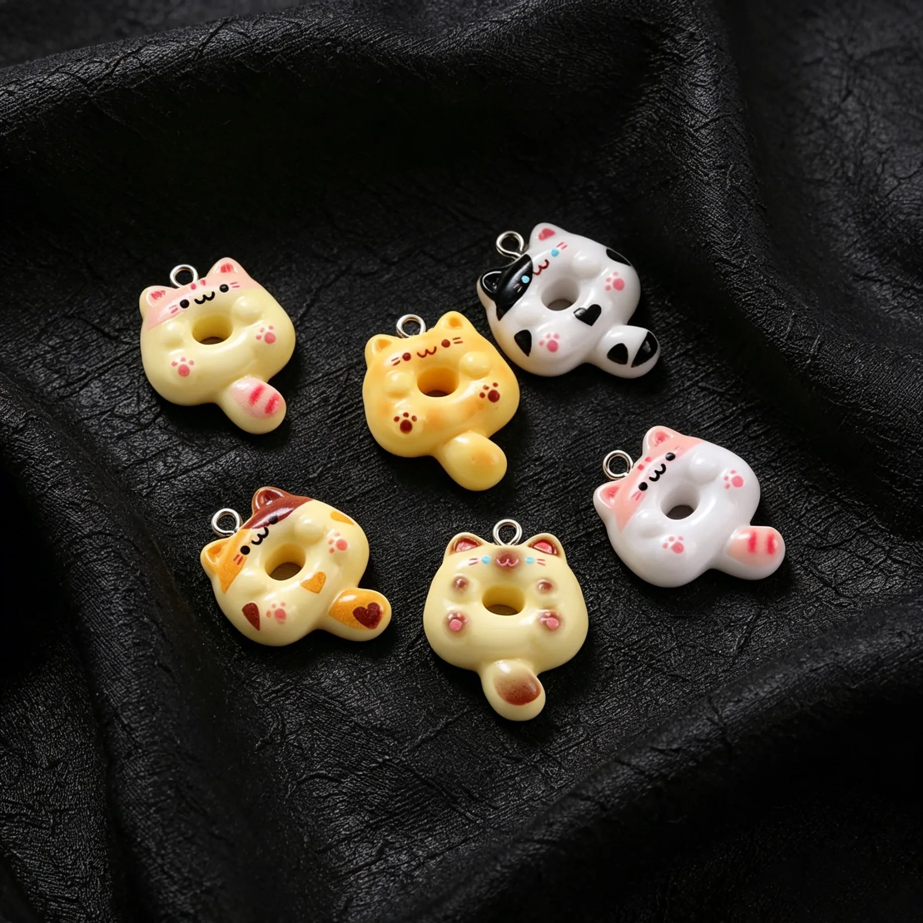 10 Stück/Lot Niedliche Donut-Katzen-Tier-Anhänger aus Harz für Schmuckherstellung, Zubehör, DIY-Ohrringe, Halsketten, Schlüsselanhänger – Detail 2