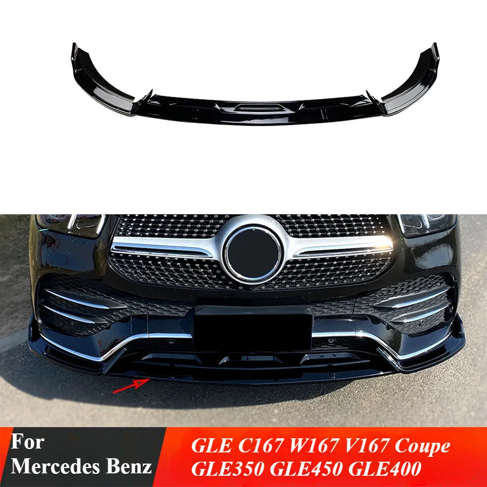 For Mercedes Benz GLE C167 W167 V167 Coupe GLE350 GLE450 GLE400 Front Bumper Lip Trim Spoiler Splitters Diffuser Black Body Kit