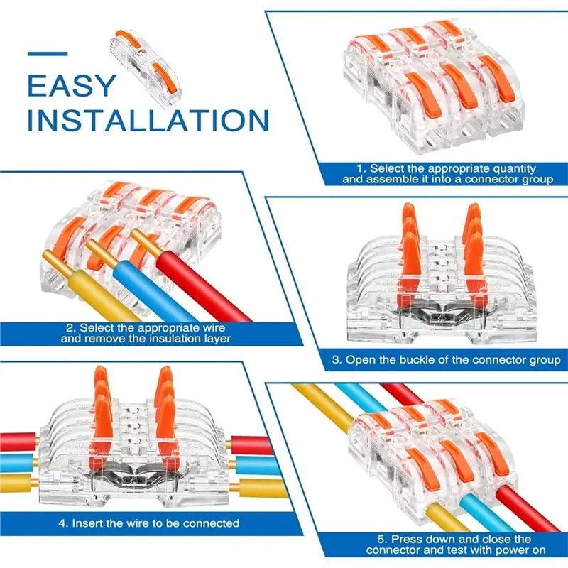 A73E-Transparent Quick Compact Cable Connector 100Pcs Wire Connectors Inline Wire Cable Connectors