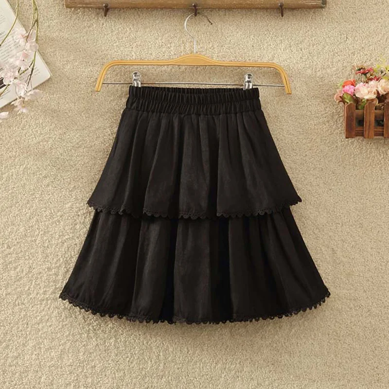 Blue Gray Lace Patchwork Cake Mini Skirt Women 2023 Fashion Elastic High Waist Short A-Line Skirt Female Casual Sweet Tutu Skirt