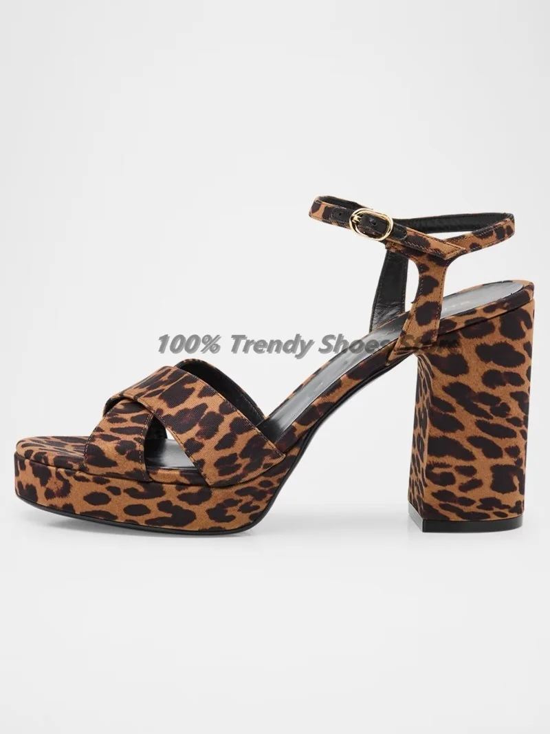 

Leopard Print Open Toed European and American Style Thick Soled Wedge Sandals for Women Summer Foreign Trade New Style