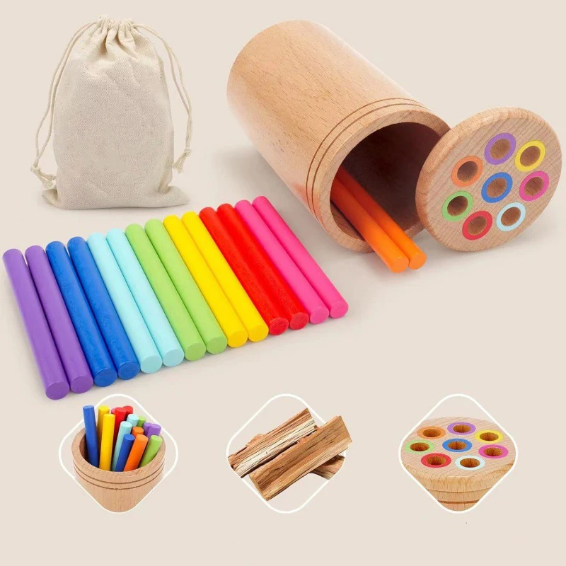 Montessori Baby Sensory Play Brinquedos, Forma de Cor, Caixa Seletiva, Objeto, Permanente, Moeda, Bastão, Freguesia, Brinquedos Educativos de Madeira, Crianças