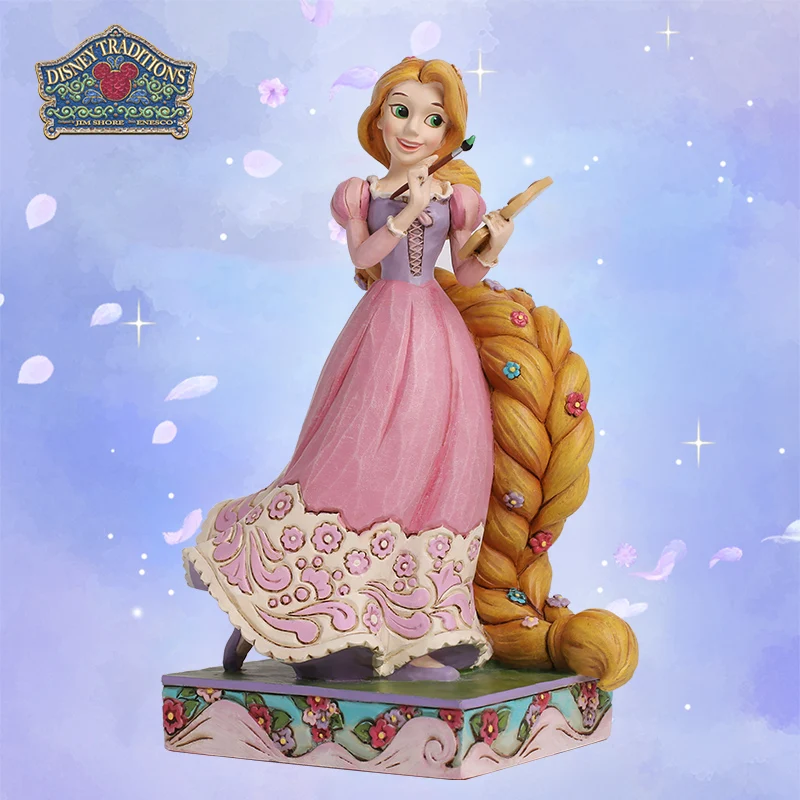 Disney Genuine Super cute Adventurous Artist Princess Rapunzelpainting Figure Collection Toy Tabletop decoration