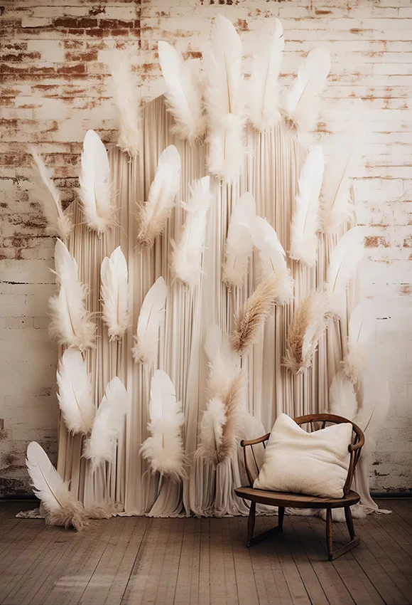 Mehofond Photography Backdrop Indoor Bohemia Pampas Grass Decor for Pregant Girl Birthday Wedding Background Feather Wall Props