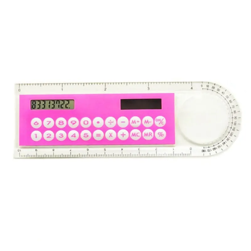 Hot Sale Mini Ultra-thin Straight Ruler with Solar Calculator Magnifier Multifunction Calculator 10cm School Office Supplies