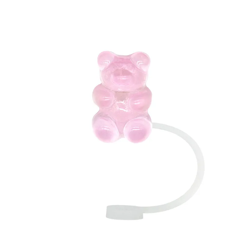 For Stanley Cute Pink Bear Straw Cover for 30&40 Oz Cups,8mm Dustproof Straw Topper Accessories for Girls,Splashproof Straw Cap
