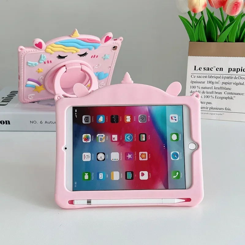 Niedliche Einhorn-Abdeckung für iPad Air 1 2 3 4 5 Mini 6 Pro 9,7 11 10,5 Silikonhülle iPad 10.2 10.9 10. 9th 8th 7th Standgriffabdeckung