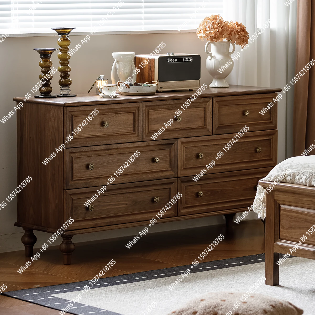 American retro all-solid wood seven-chest cabinet North American black walnut chest cabinet locker storage cabinet