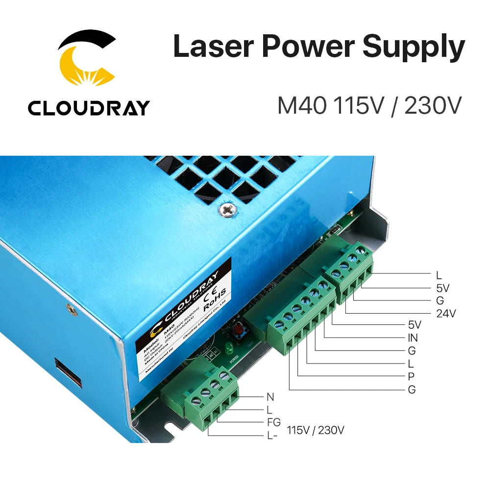 Imagem -06 - Cloudray-fonte de Alimentação Laser para Gravação e Corte 40w M40 115v 230v 3550w