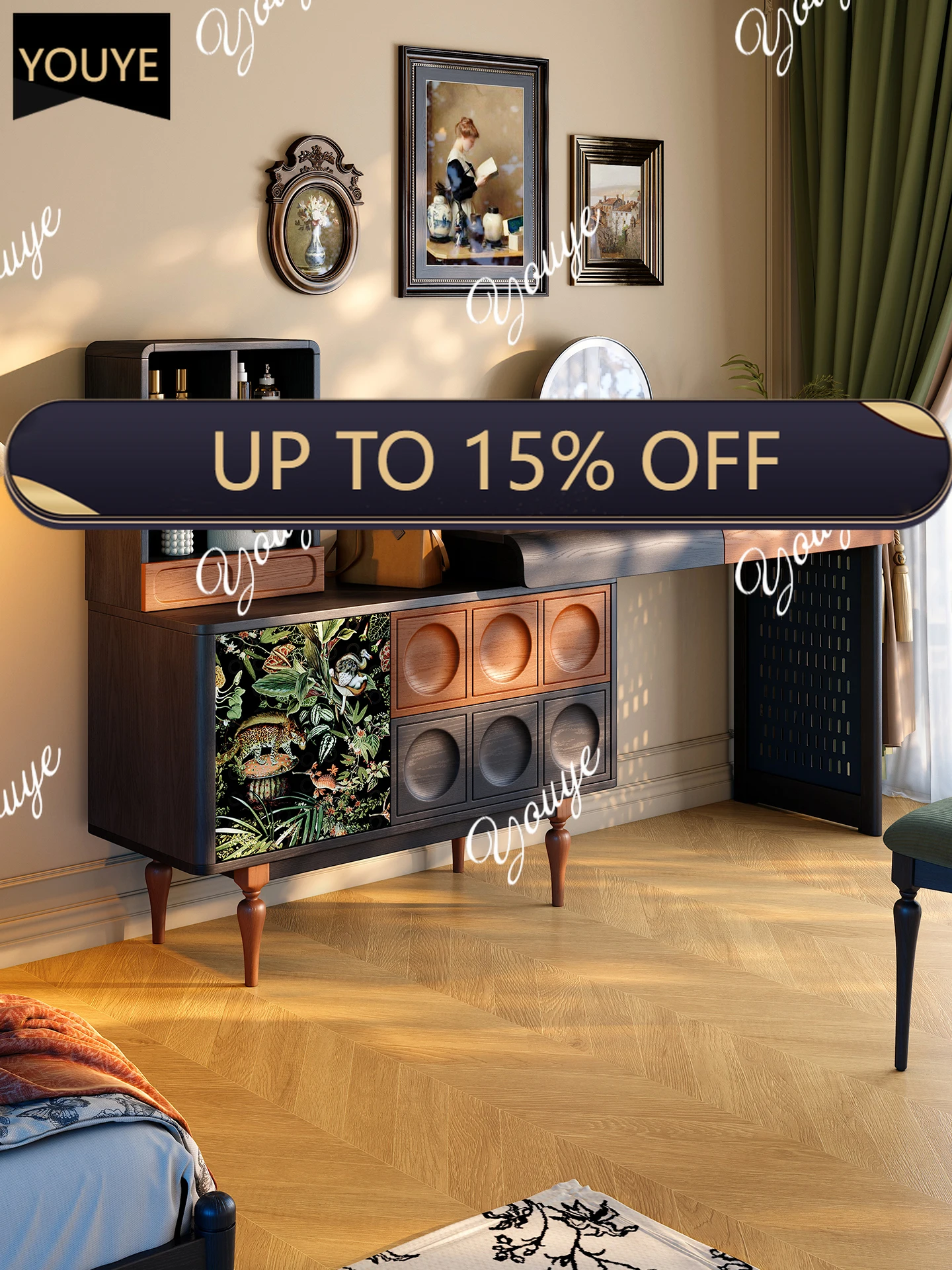 

Q French retro bedroom, bedside dresser, chest and cabinet integrated 2025 new medieval solid wood dresser