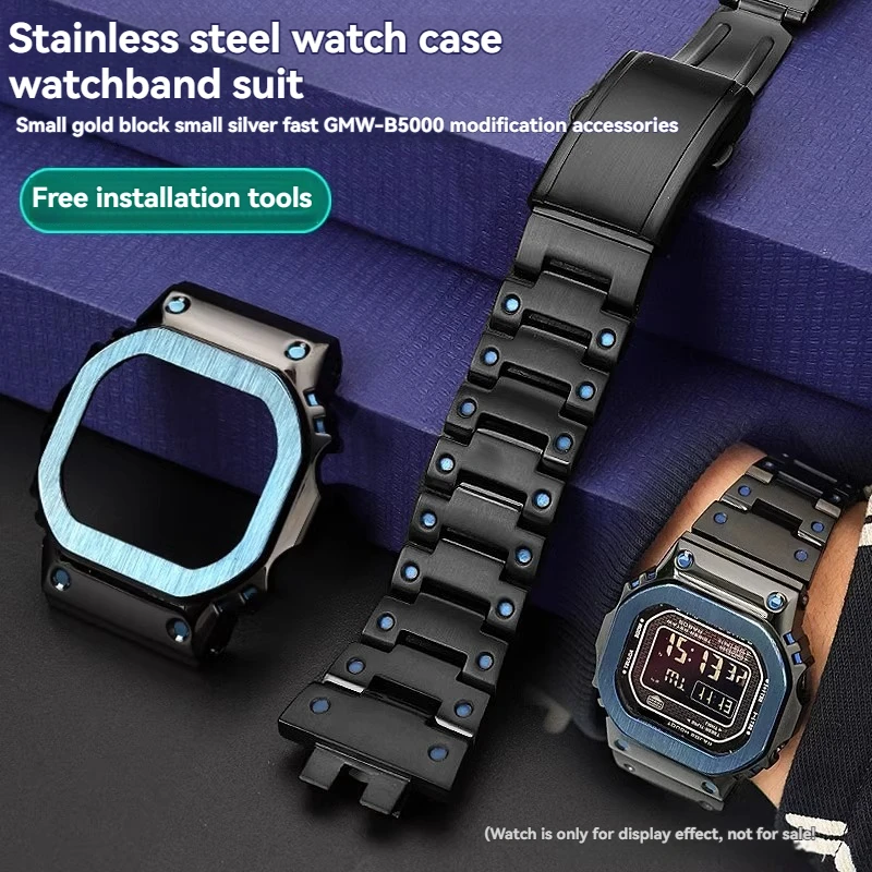 mod kit case bracelet for Casio G-SHOCK series 40th anniversary GMW-B5000 metal strap stainless steel Black blue case set tool