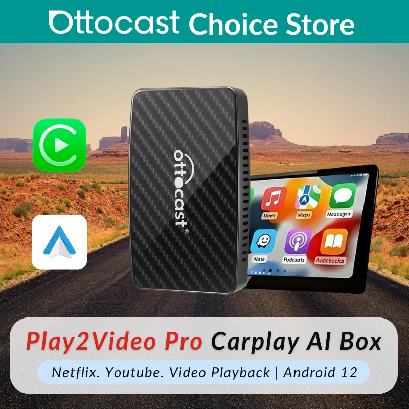 

Ottocast Play2video Pro AI Box: Беспроводной адаптер CarPlay и Android Auto, донгл для воспроизведения видео Netflix, зеркалирование экрана 1080p для Audi