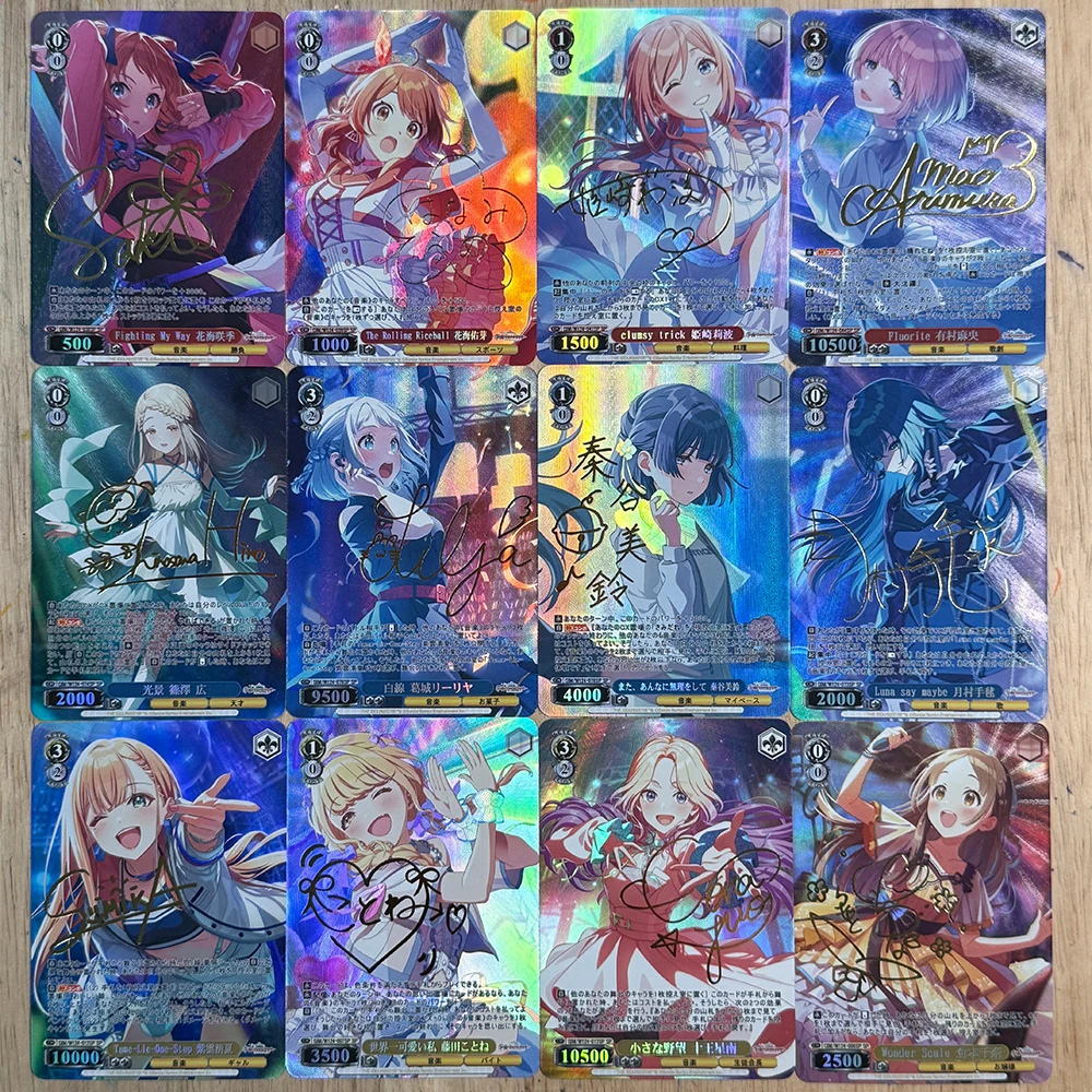 12 قطعة/المجموعة/مجموعة بطاقة تجميع أنيمي Waifu The Idolmaster: ألوان لامعة Sena Juo Saki Hanami Rinami Himesaki بطاقة توقيع التذهيب