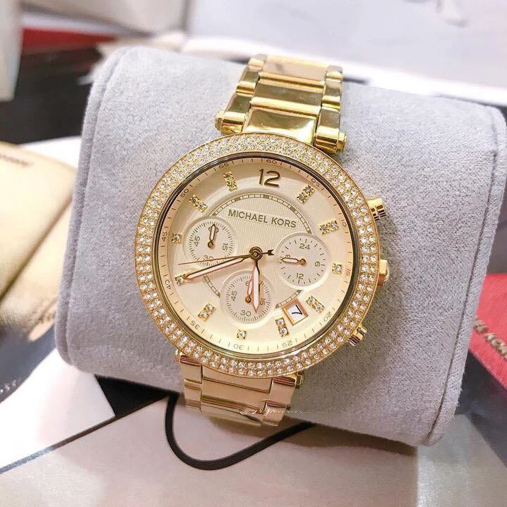 Parker Series MK-5354 Women Quartz Watch Michael Kors Luxury Design Diamond Chronograph Lady Fashion Wristwatch Girlfriend Gift