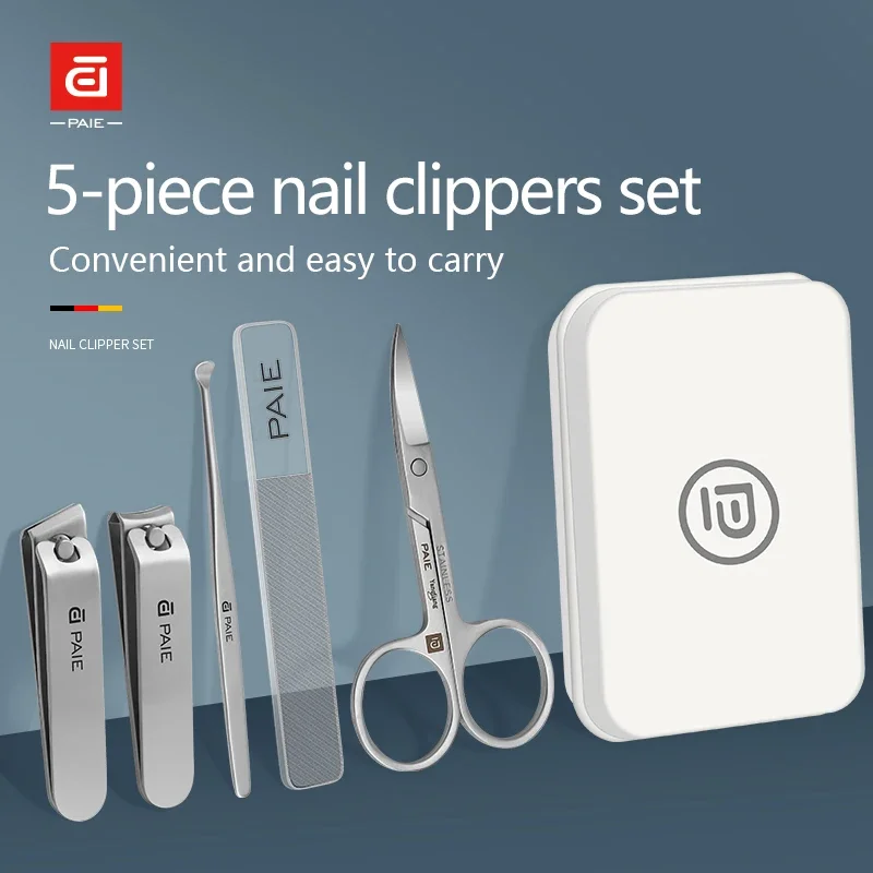 Nagelknipser 5-teiliges Set Edelstahl Nagelschneider/Trimmer/Schneider Ohrlöffel Nagelfeilen Set Beauty Grooming Tool Kit Heimgebrauch