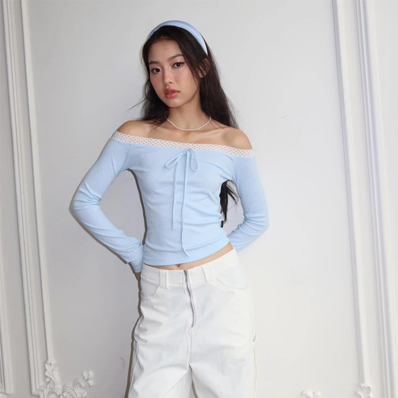Summer 2024 Sexy Trendy One-Shoulder Slim Fit Long Sleeve Sensual Shoulder Bared T-Shirt Top for Women