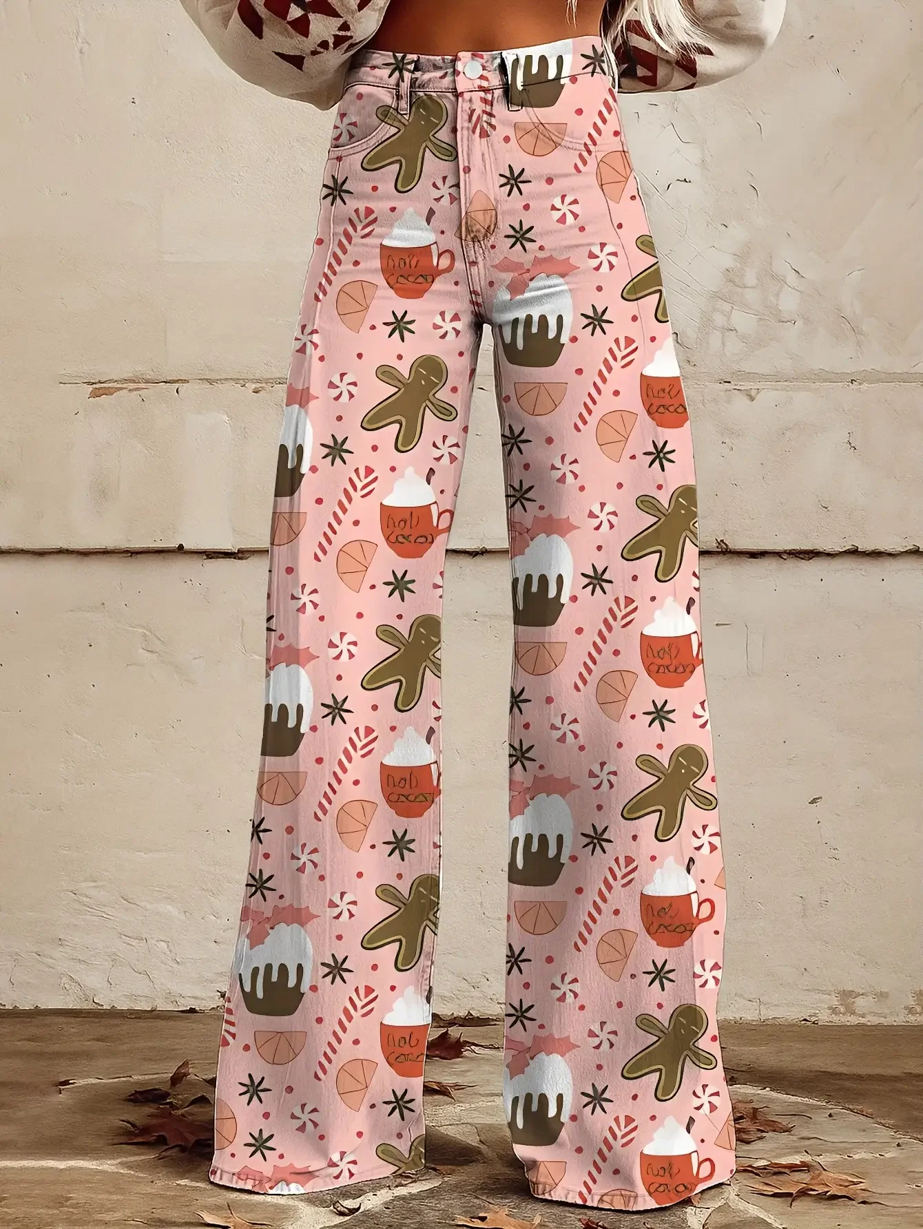 Christmas ladies' imitation denim pants with snowflake patterns for autumn ,Festival commuting versatile trendy cool pants