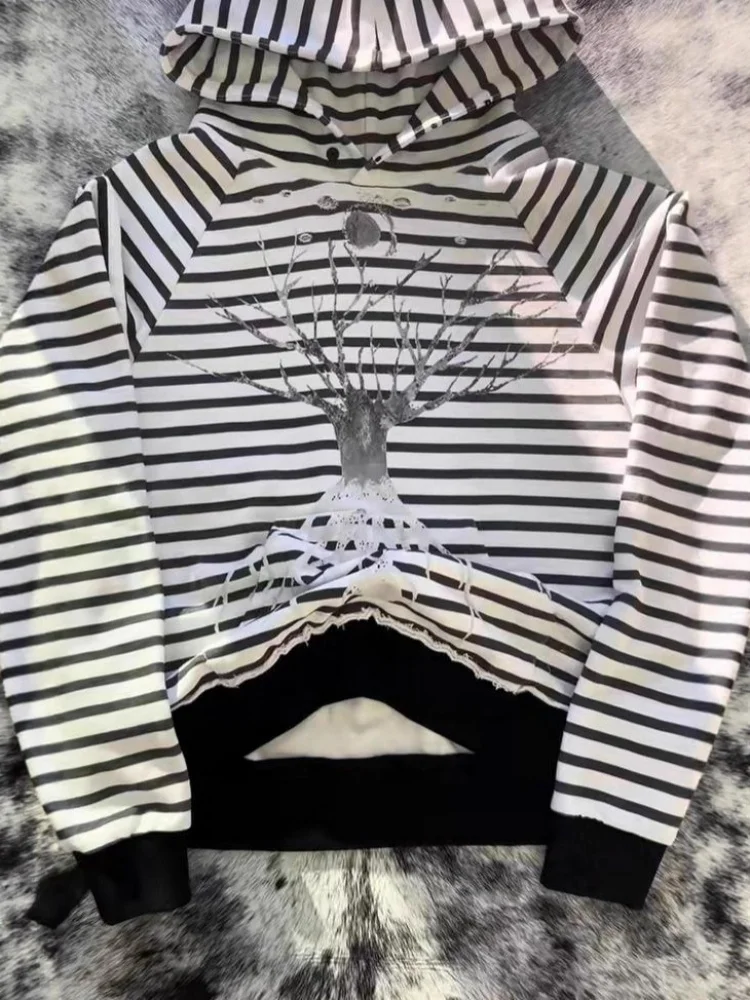 Y2K Harajuku Streetwear Gestreifter Druck Hip Hop Unisex Casual Rundhals Sweatshirt Neues trendiges Loose Fit Fashion Statement Outfit