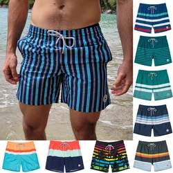 SURFCUZ Mens Swim Shorts Striped Quick Dry Beach Board Shorts with Mesh Lining Summer Male Swimwear Swimming Trunks for Men