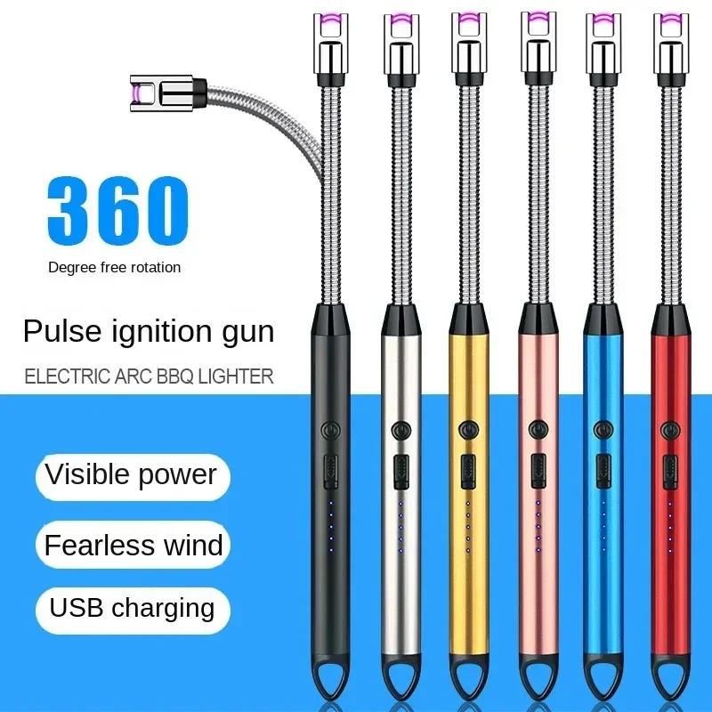 Windproof Kitchen Electric USB Lighter Long Candle BBQ Gas Stove Ignition Gun Camping Rechargeable Arc Flameless Plasma Lighter