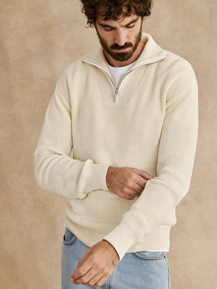   Casaco de malha de lã de seda gola alta masculino quente sli outono primavera temporada casual solto ajuste longo sve zíper