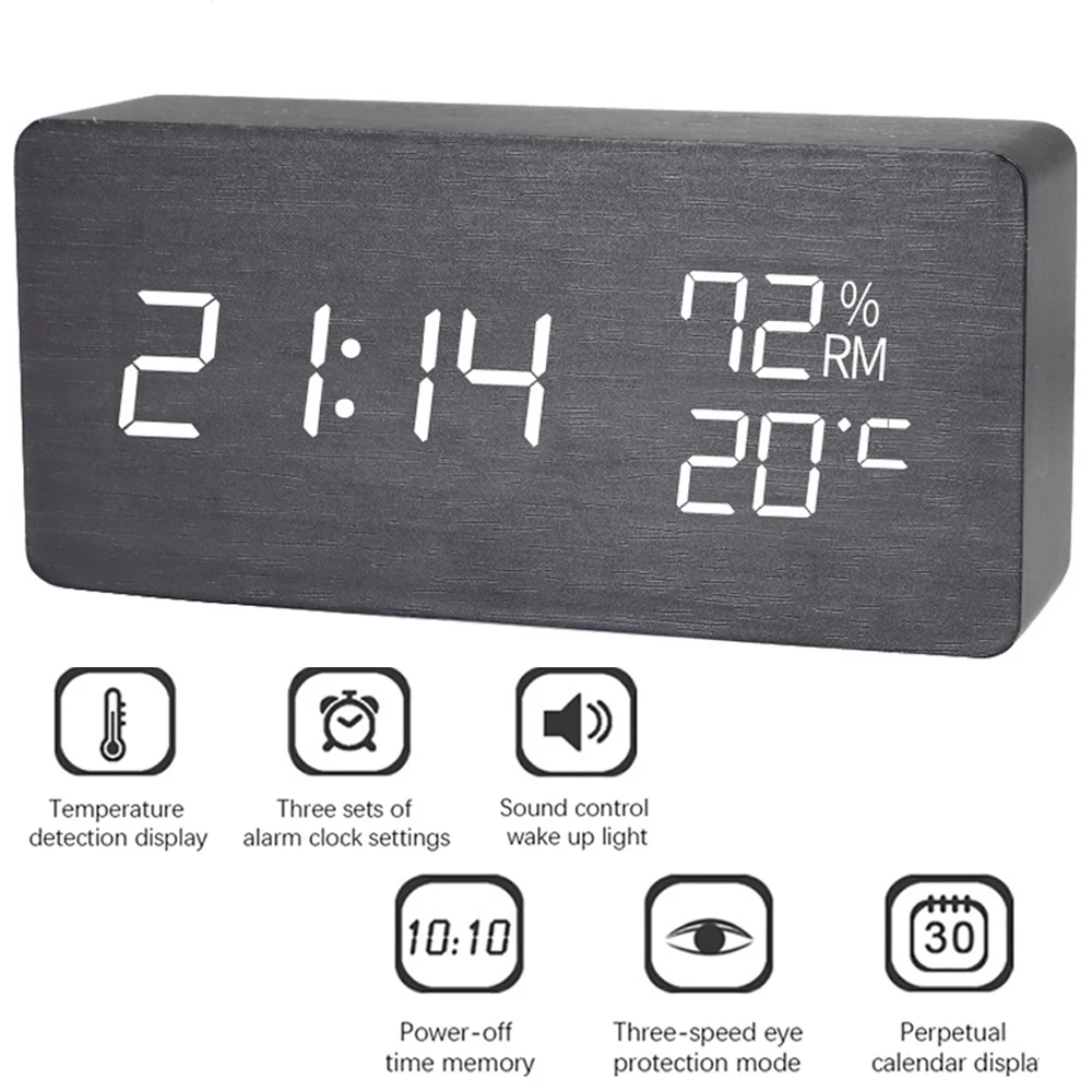 USB/AAA Alarm Clock LED Wooden Student Digital Home Voice Controlled Digital Wood Despertador Powered Electronic Desk Clock